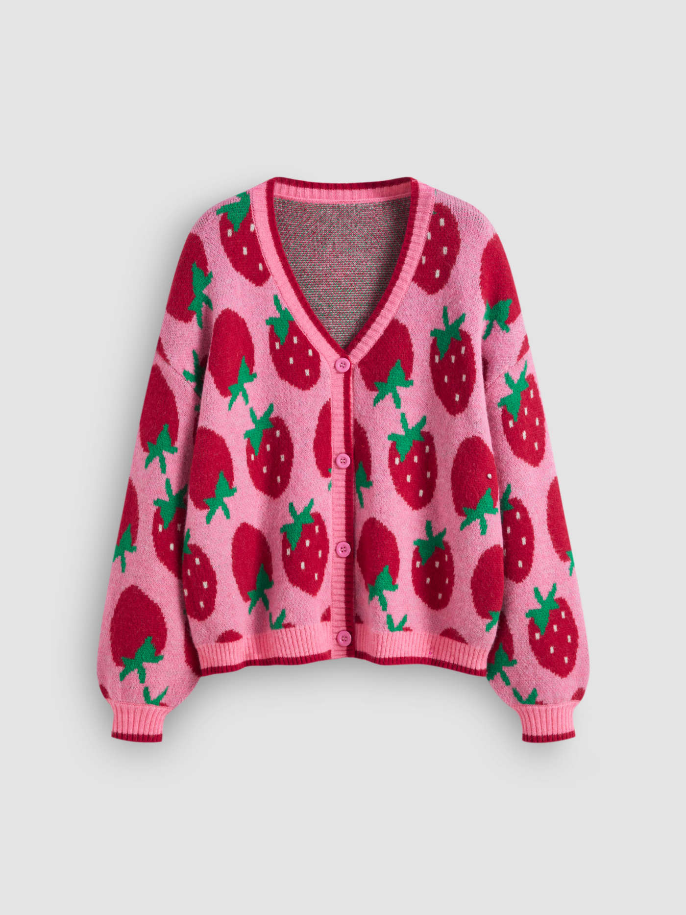 Knit V-neck Strawberry Oversized Cardigan | Cider