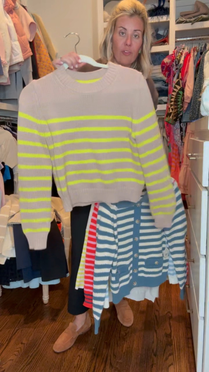 A striped sweater is such a statement piece. Put it around your shoulder or tie it around your waist to elevate any look. I’m showing my closet favorites. I wear an xs. 

#LTKmomlife #LTKdayinmylife #LTKOver40