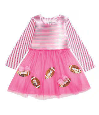 Mud Pie Baby/Little Girls Long-Sleeve Striped Bodice/Sequin-Embellished Football-Inspired Appliqu... | Dillard's
