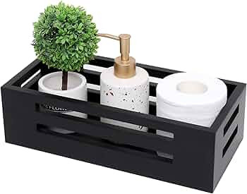 Black Decor Box Bathroom Toilet Tank Basket Topper,Wood Bathroom Baskets,Back of Toilet Storage B... | Amazon (US)