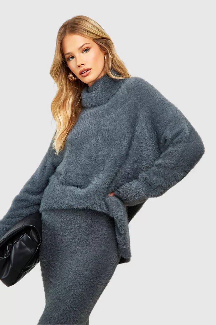 Fluffy Roll Neck Longline Jumper | Boohoo.com (UK & IE)
