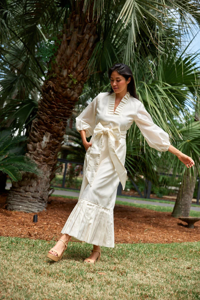 Sue Sartor Pleated Flounce™️ Maxi | Ivory Raw Silk Taffeta | SUE SARTOR
