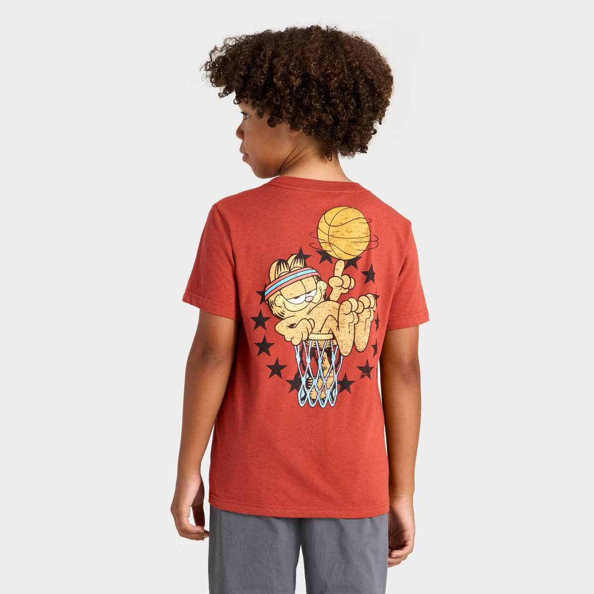 Boys' Garfield Basketball Short Sleeve Front and Back Graphic T-Shirt - Red XS | Target