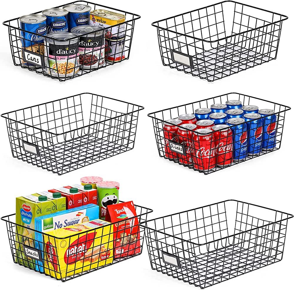 6 Pack [ Extra Large ] Wire Storage Baskets for Organizing with Lables, Pantry Organization Bins ... | Amazon (US)