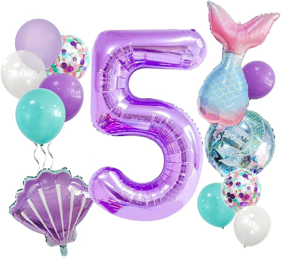 5th Mermaid Birthday Decorations, Number 5 Balloons, 13 Pcs Mermaid Balloons for 5th Birthday Dec... | Amazon (US)