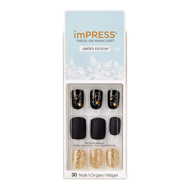 Kiss imPRESS Press-on Manicure Kit Limited Edition Design Nails, Toasty, Short Length, Squoval | Walmart (US)