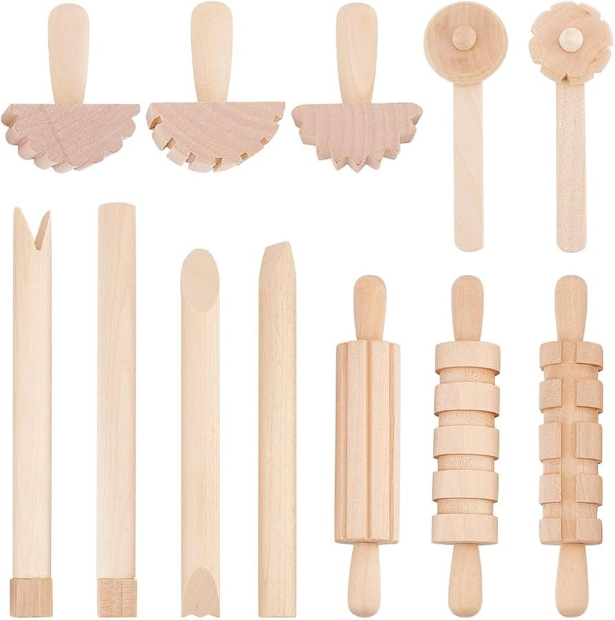 OLYCRAFT 12pcs Clay and Dough Tools Play Accessories includes Rollers Hammer Party Pack Wood Pott... | Amazon (US)