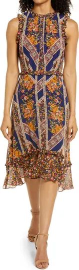 Floral Scarf Print Ruffle Detail A-Line Dress | Nordstrom