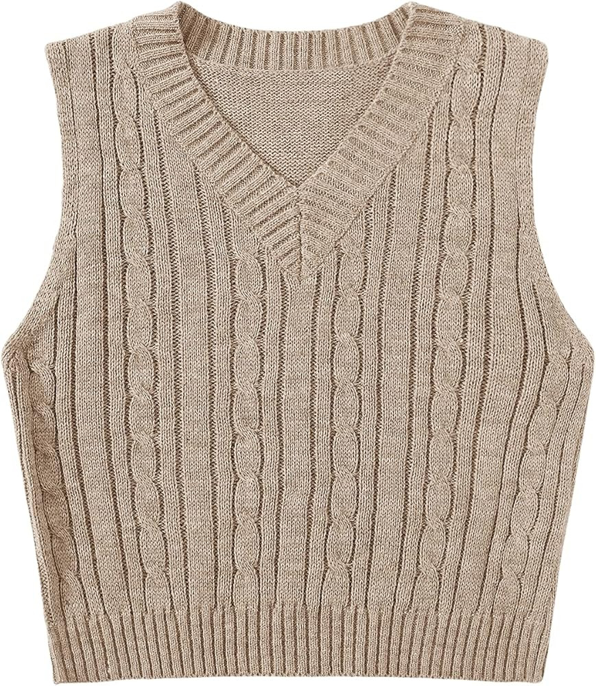 SweatyRocks Women's Plaid Geo Sleeveless V Neck Knit Crop Top Sweater Vest | Amazon (US)