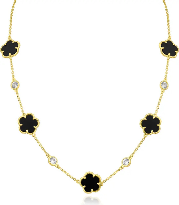 CZ by Kenneth Jay Lane Cubic Zirconia & Black Clover Station Necklace | Nordstromrack | Nordstrom Rack