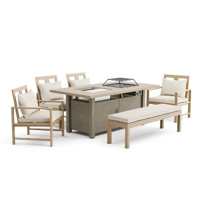 Greemotion 6pc Bordeaux Outdoor Patio Firepit Dining Set with Cooler Insert Brown | Target