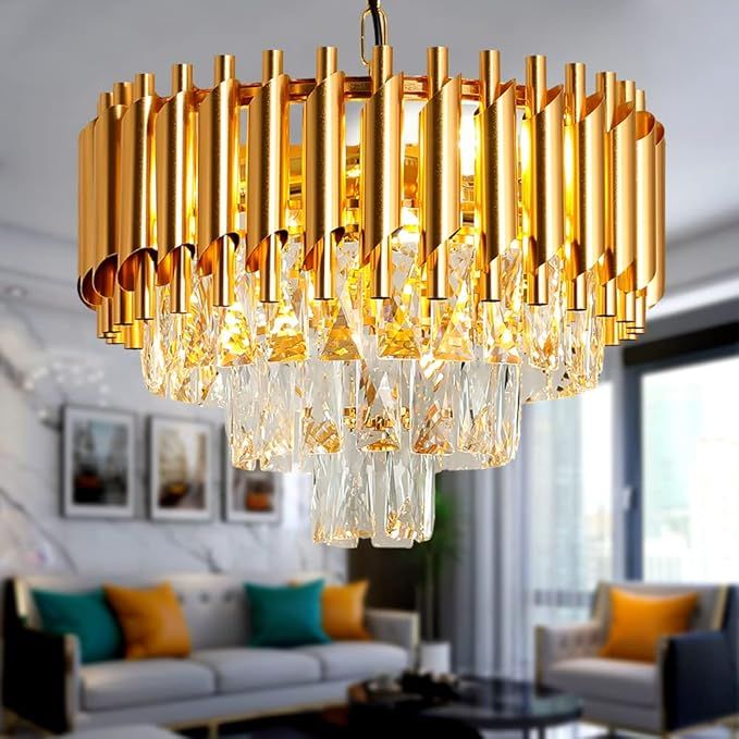 Modern Crystal Chandelier, Luxury Round Raindrop Chandelier, 4-Lights Gold Pendant Lights Fixture... | Amazon (CA)