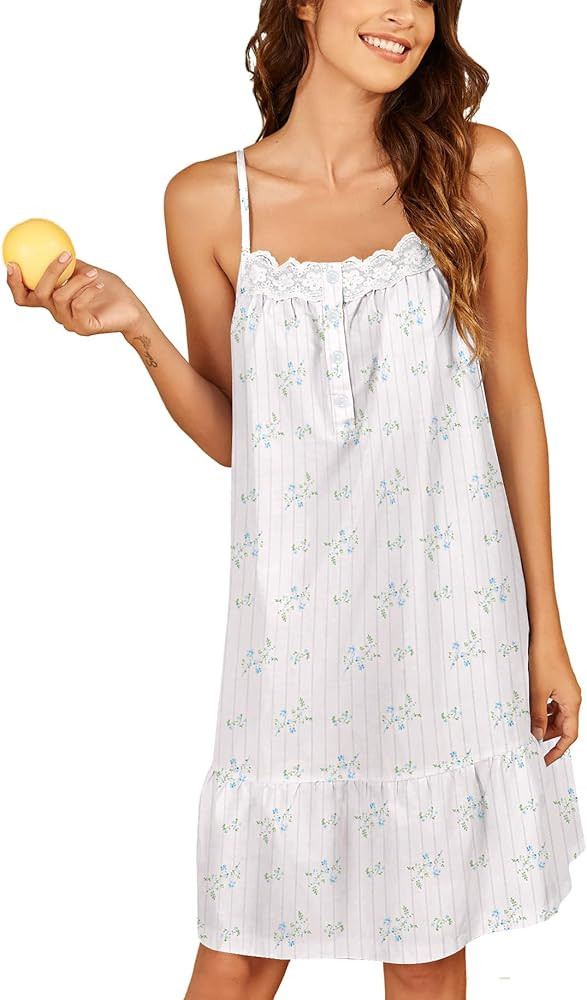 Ekouaer Women's 100% Cotton Lace Nightgown Sleeveless Sleep Dress Victorian Sleepshirt Button Str... | Amazon (US)