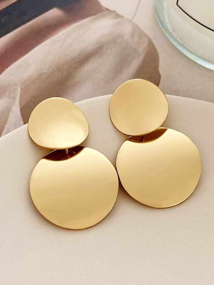 1pair Fashionable Stainless Steel Round Drop Earrings For Women For Daily Decoration | SHEIN