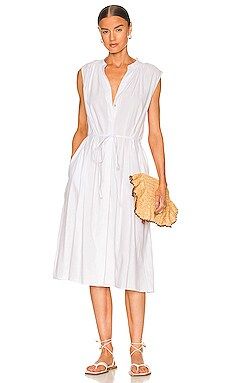 Vince Shirred Band Collar Dress in Optic White from Revolve.com | Revolve Clothing (Global)