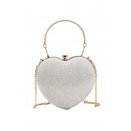 Gleaming Heart Shape Clutch Handbag in Silver | Chicwish