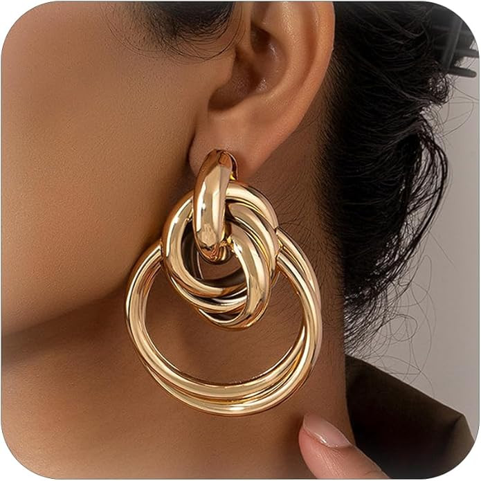 Chunky Gold Earrings for Women Gold Knot Earrings Trendy 14K Gold Teardrop Earrings Aretes De Muj... | Amazon (US)