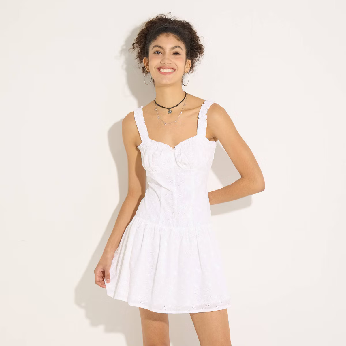 Women's Eyelet Ruffle Babydoll Dress - Wild Fable™ Fresh White | Target