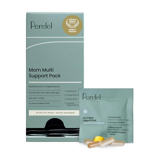Perelel Mom Multi Support Pack, Postnatal Vitamins for Women with Omega 3 Dha, Iron, Collagen, & Vitamin B12 to Support Postpartum Health, Soy & Gluten Free, Non GMO, 30 Daily Pill Packs | Amazon (US)
