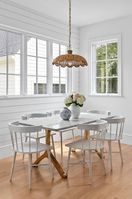 20% off the scalper tan pendant from Sharon and Lily. 70% off white washed wood chairs from McGee and Co! Coastal dining room. Kitchen nook.

#LTKstyletip #LTKsalealert #LTKhome