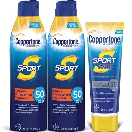 Coppertone SPORT SPF 50 Sunscreen Spray + SPORT Face SPF 50 Mineral Based Sunscreen Lotion Multipack | Walmart (US)