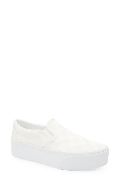 Vans Classic Slip-On Stackform Sneaker in Satin Checkerboard White at Nordstrom, Size 5 | Nordstrom