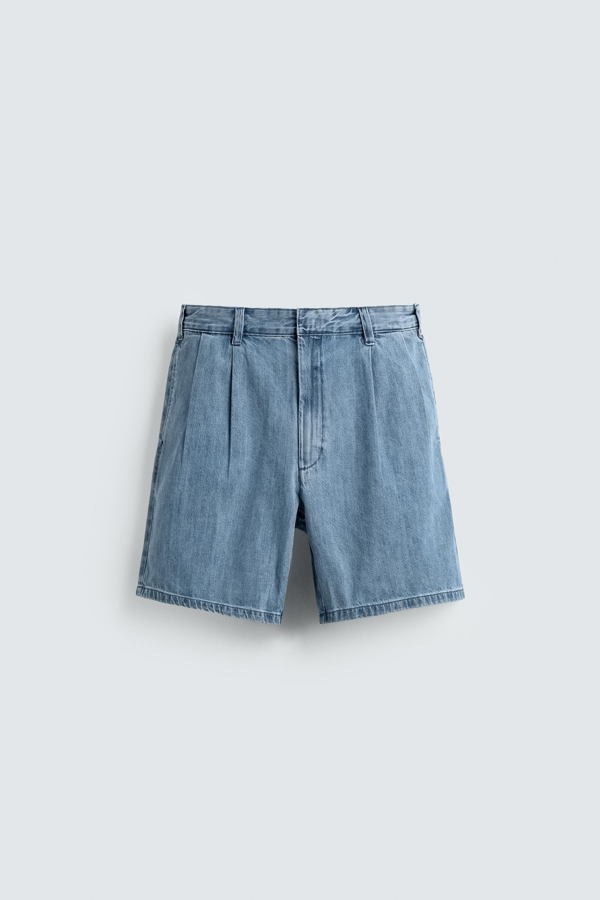 RELAXED FIT PLEATED DENIM BERMUDA SHORTS | Zara UK