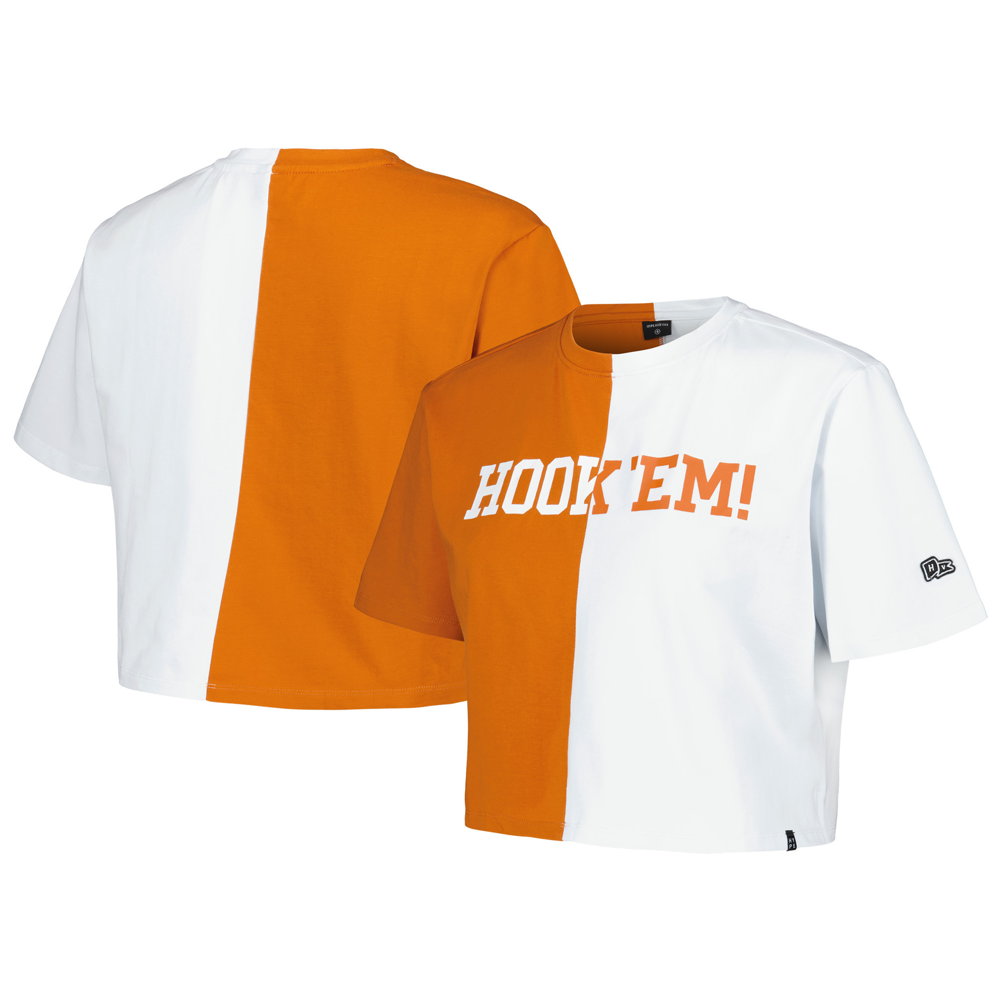 Women's Hype and Vice Texas Orange/White Texas Longhorns Color Block Brandy Cropped T-Shirt | Fanatics