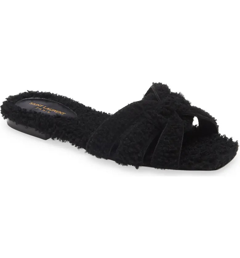 Saint Laurent Tribute Genuine Shearling Slide Sandal | Nordstrom | Nordstrom