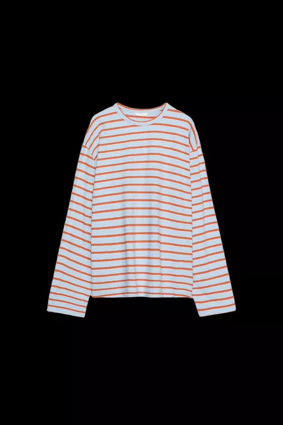 STRIPED COTTON AND LINEN T-SHIRT | Zara UK