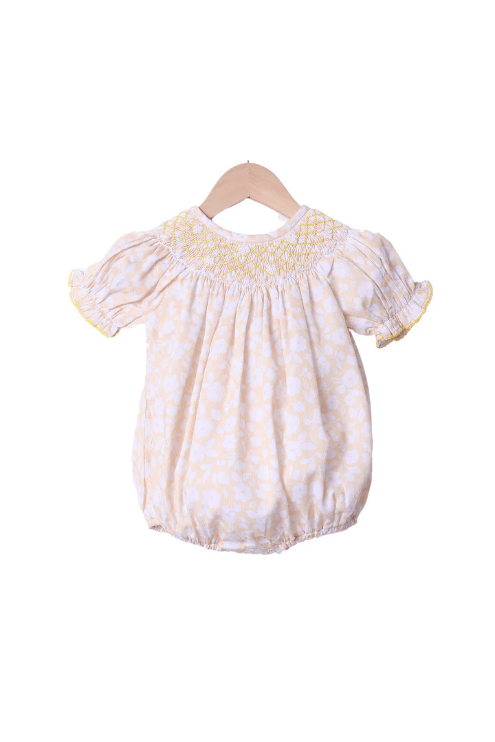 Smocked Heirloom Pretty Yellow Floral Bubble | The Smocked Flamingo