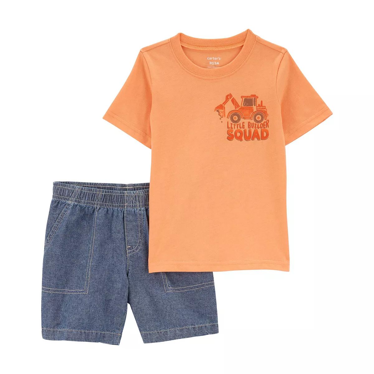 Toddler Boy Carter's 2-Piece Little Builder Squad Construction Trucks Tee & Jean Shorts Set | Kohl's