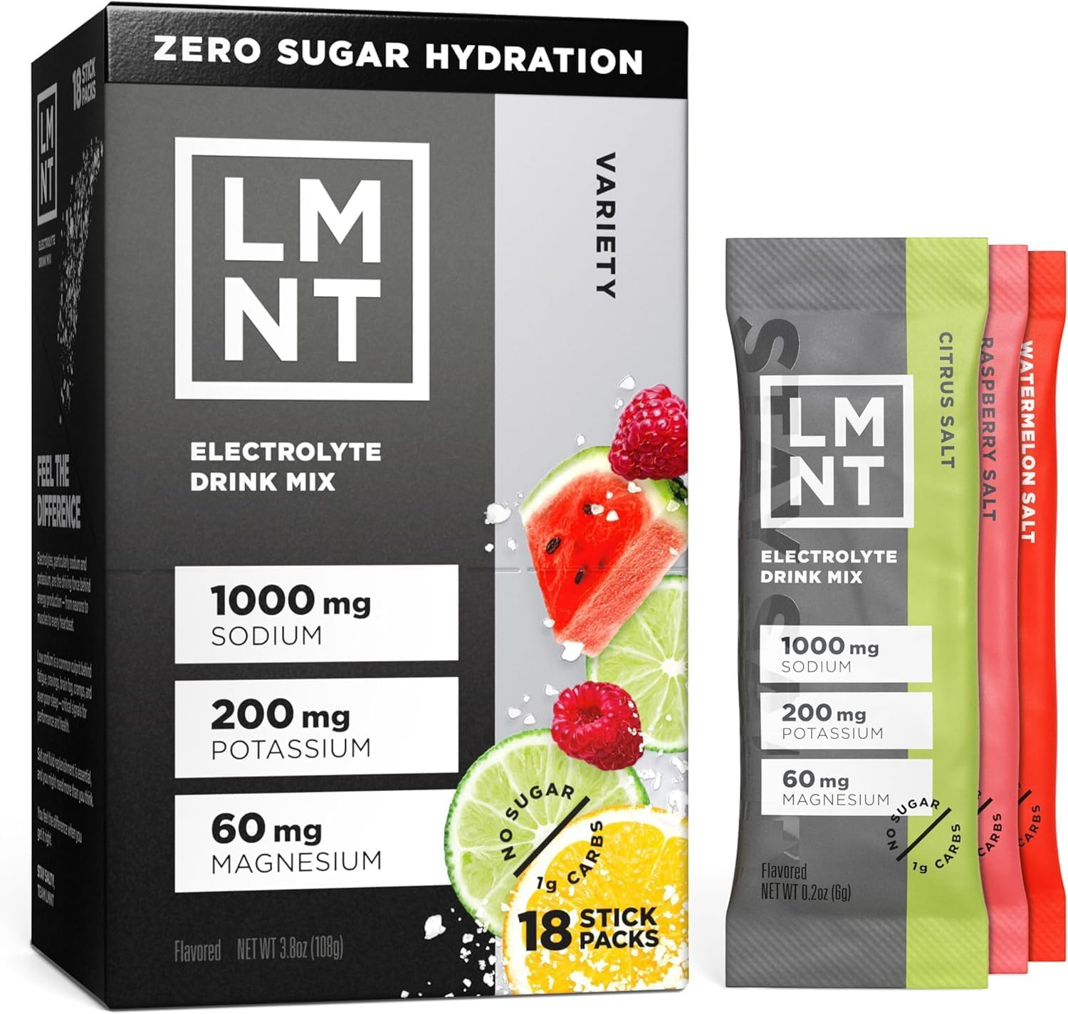 Drink LMNT Zero Sugar Electrolytes - Variety Pack Bundle | Drink Mix | 18-Count | Amazon (US)