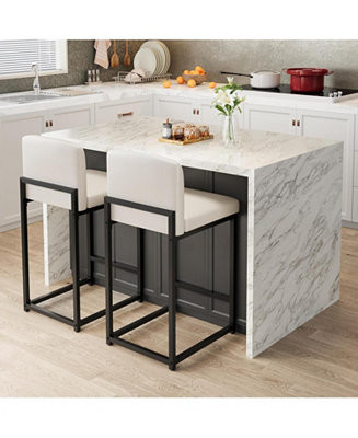 Bar Stools Set of 2, Counter Height Bar Chairs with Backrest and Footrest, Faux Leather Modern Ba... | Macy's