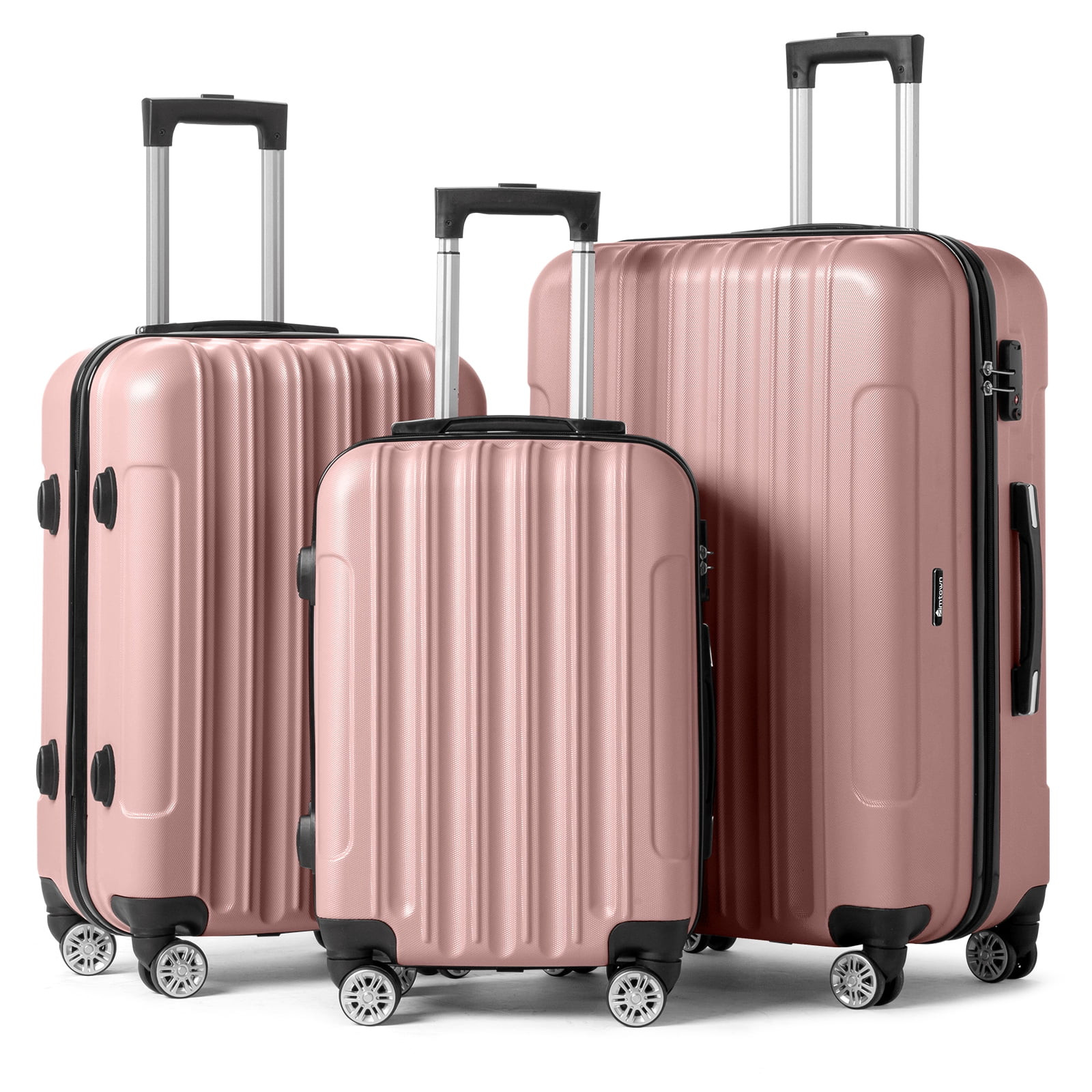 Zimtown 3 Piece Nested Spinner Suitcase Luggage Set with TSA Lock Rose Gold | Walmart (US)