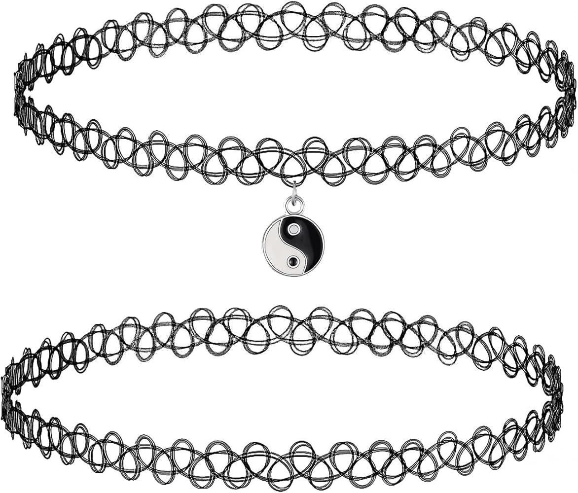 BodyJ4You 2PC Tattoo Choker Necklace - 90s Choker Necklace Women - 2000s Y2K Black Chokers Rainbo... | Amazon (US)
