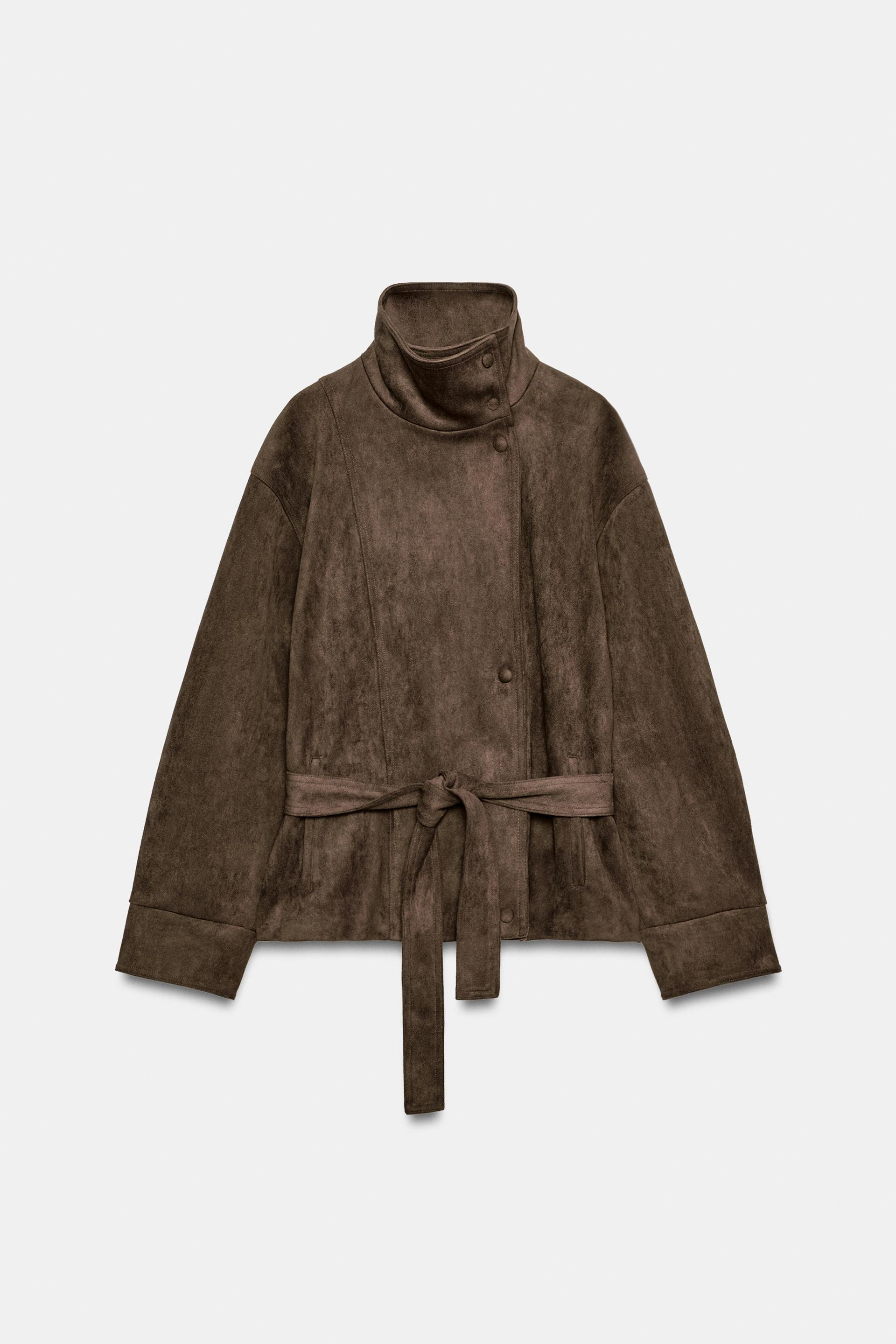 Zara - Faux Suede Belted Jacket - Dark Mink - S - Woman | Zara US