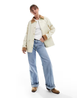 ASOS DESIGN cord top collar waxed jacket in stone | ASOS | ASOS (Global)