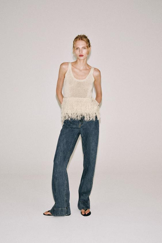 Zara - Fringed Knit Top - Straw - M - Woman | Zara UK