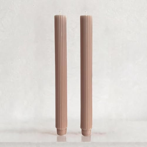Ribbed Taper Candles, 2 Pack 10 Inch Brown Pink Decorative Candles, Unscented Soy Wax Candles for... | Amazon (US)