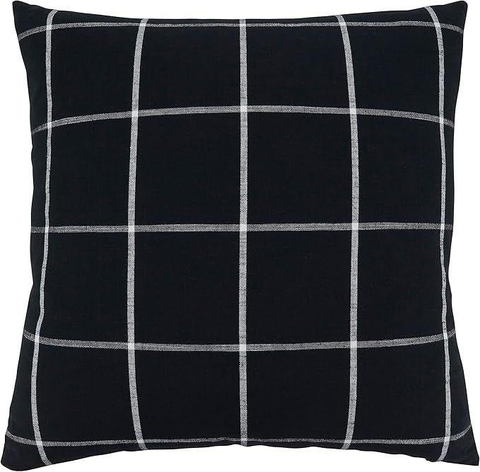 SARO LIFESTYLE Hester Collection Large Plaid Pillow Cover, 20", Black | Amazon (US)