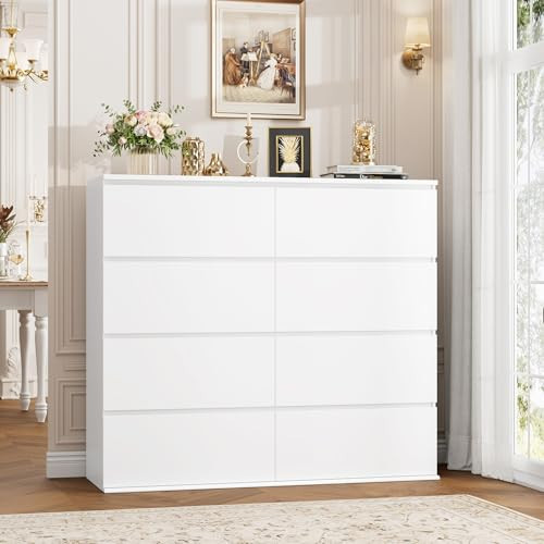 FINETONES 8 Drawer Dresser for Bedroom, White Dresser Double Chest of Drawers, Modern Wood Dressers with Deep Drawers for Living Room,White | Amazon (US)