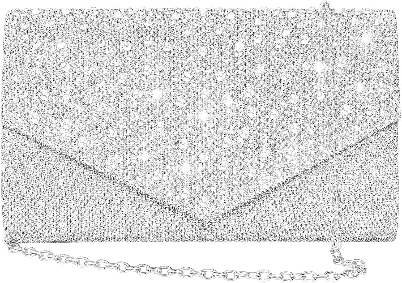 Women Evening Bag Clutch Rhinestone Envelope Party Handbag Bridal Prom Purse | Amazon (US)