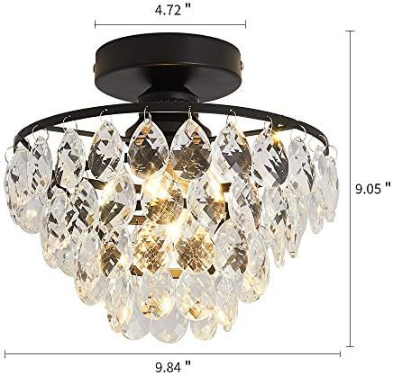 YYJLX Modern Crystal Ceiling Light Fixture Mini Black Semi Flush Mount Chandelier Light Fixture for  | Amazon (US)