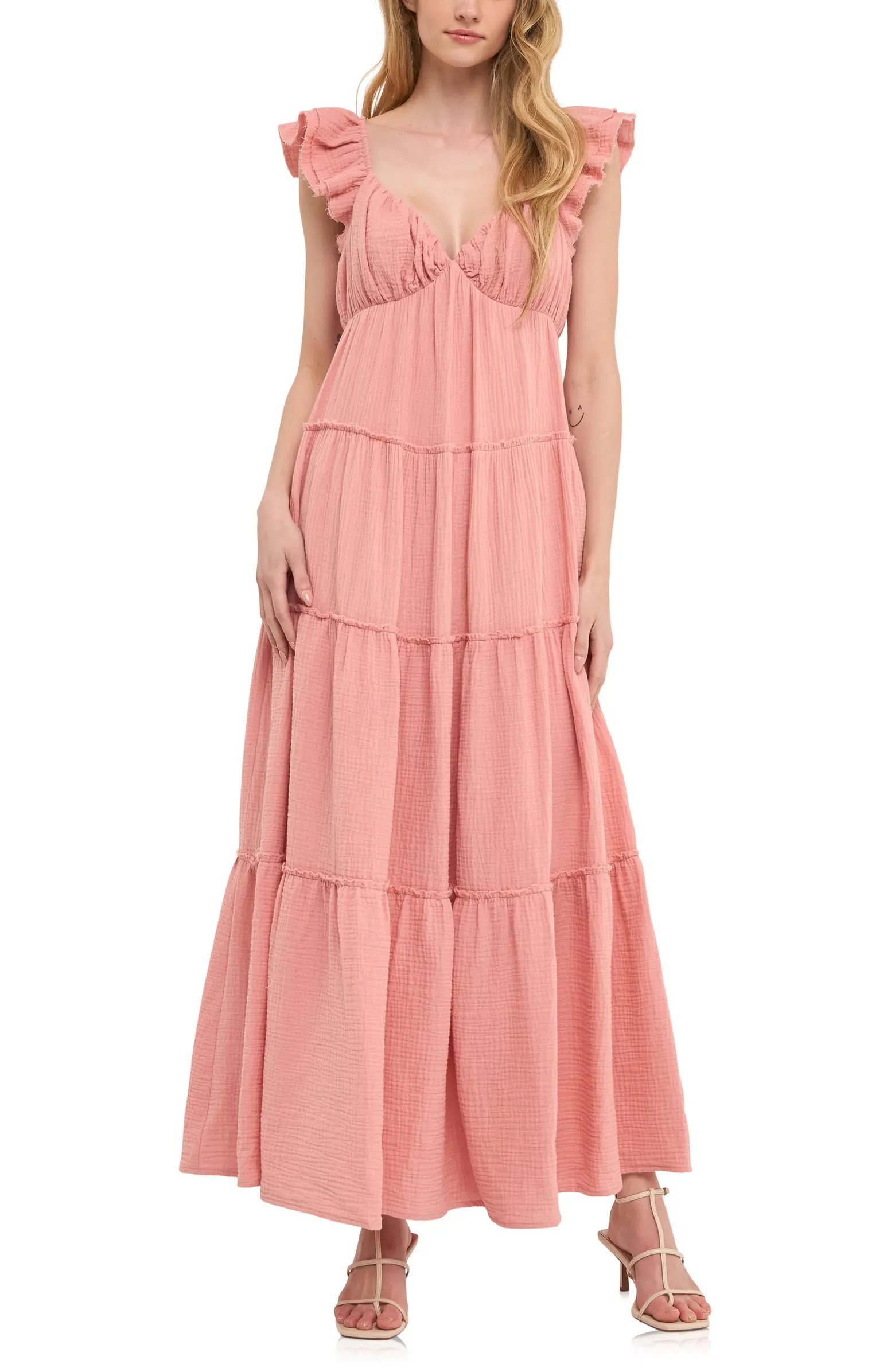 Free the Roses Sweetheart Neck Cotton Gauze Tiered Maxi Dress | Nordstrom | Nordstrom