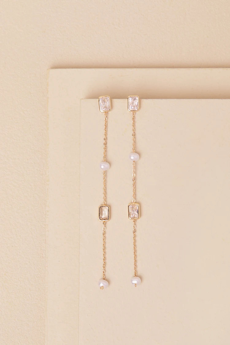 Astrielle Gold Rhinestone and Pearl Drop Earrings | Lulus