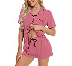 SWOMOG Womens Button Down Pajamas Set Short Sleeve Sleepwear Bride Soft Pj Lounge Sets XS-XXL | Amazon (US)