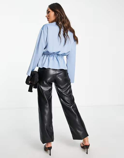 River Island satin tie waist kimono blouse in blue | ASOS (Global)