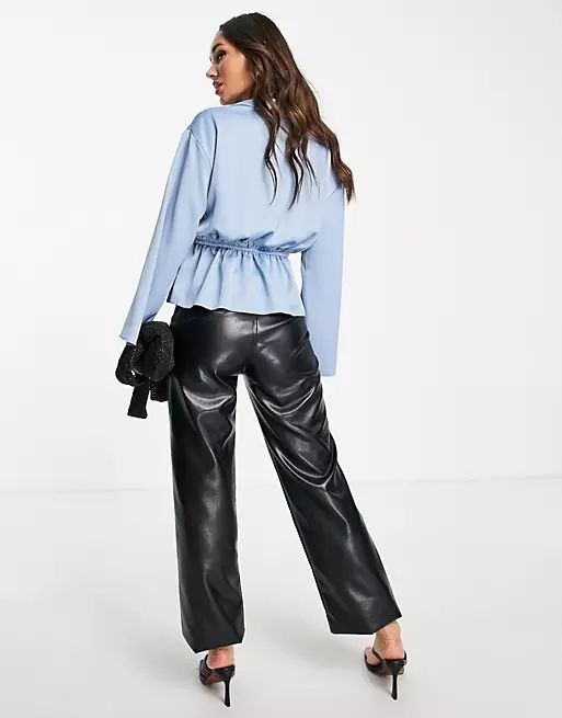 River Island satin tie waist kimono blouse in blue | ASOS (Global)