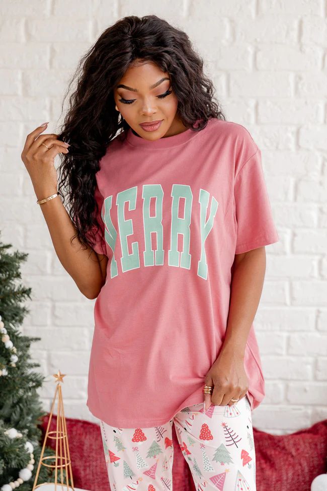 Merry Block Brick Oversized Graphic Tee | Pink Lily